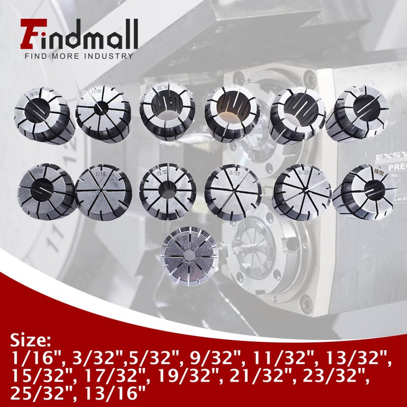 findmall Super Accuracy 13PCS 1/16"-13/16" ER32 ER-32 Collets Set With5/32 9/32 23/32 - Image 3